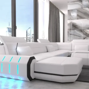 Echtleder Wohnlandschaft Regalia mit Ottomane U-Form L Mini