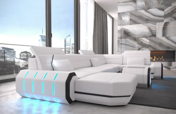Echtleder Wohnlandschaft Regalia mit Ottomane U-Form L Mini – Bild 2