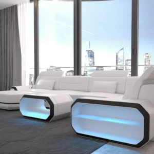 Echtleder Wohnlandschaft Regalia mit Ottomane U-Form L Mini