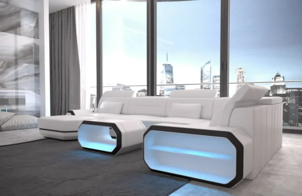 Echtleder Wohnlandschaft Regalia mit Ottomane U-Form L Mini – Bild 3