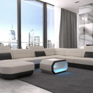 Webstoff Wohnlandschaft Regalia mit Ottomane U-Form XL Mini