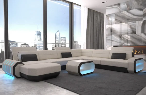 Webstoff Wohnlandschaft Regalia mit Ottomane U-Form XL Mini – Bild 7
