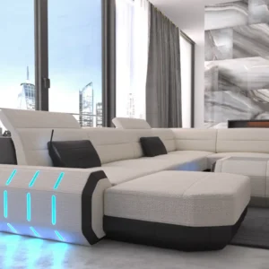 Webstoff Wohnlandschaft Regalia mit Ottomane U-Form XL Mini