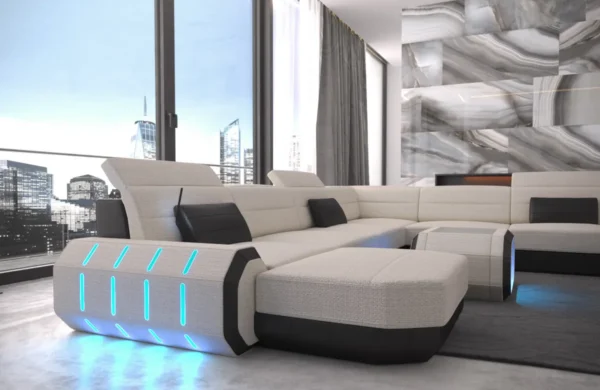 Webstoff Wohnlandschaft Regalia mit Ottomane U-Form XL Mini – Bild 8