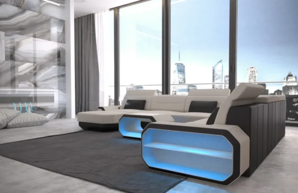 Webstoff Wohnlandschaft Regalia mit Ottomane U-Form XL Mini – Bild 9