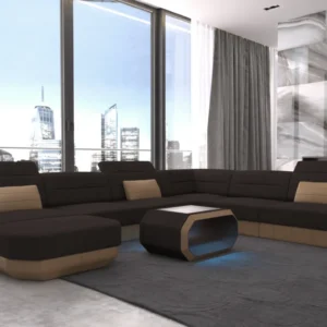 Webstoff Wohnlandschaft Regalia mit Ottomane U-Form XL Mini