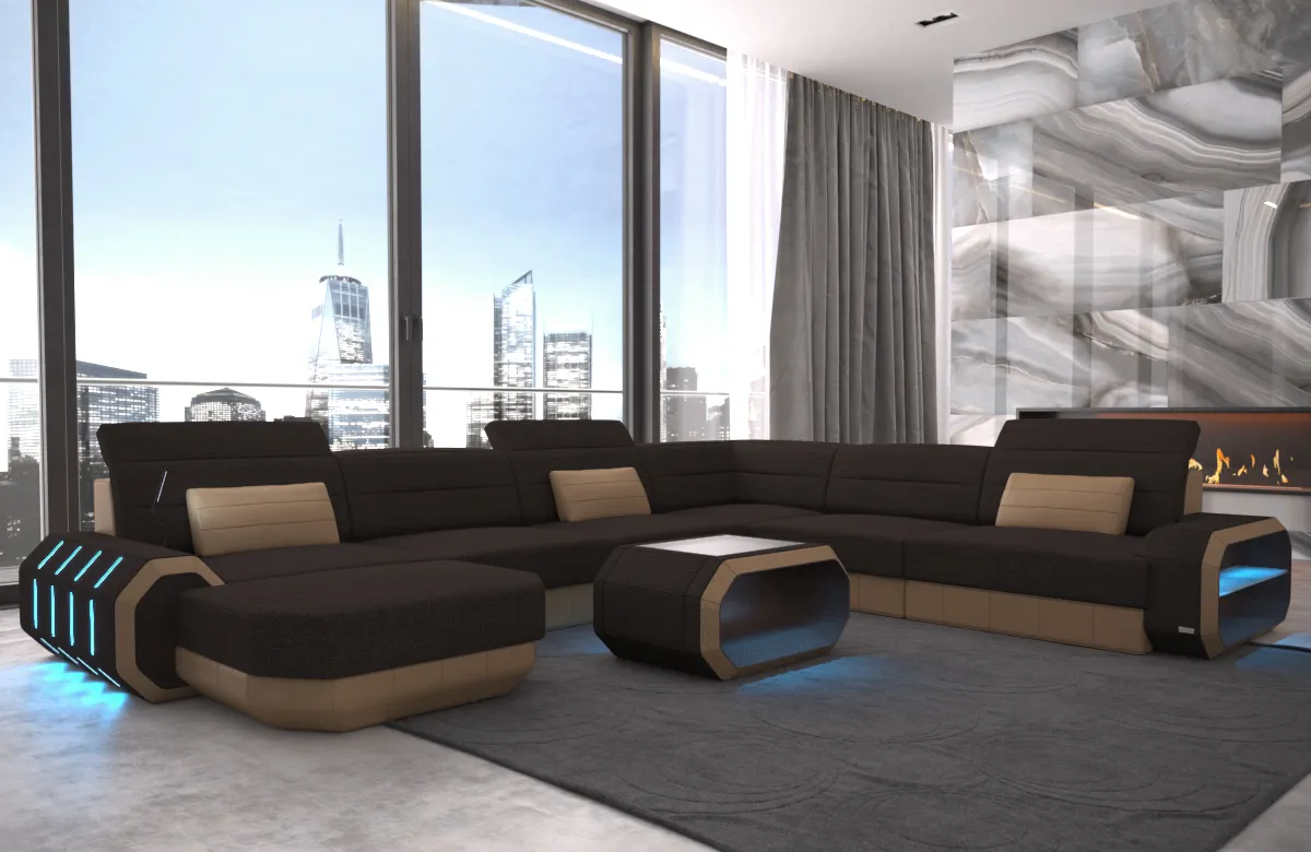 Webstoff Wohnlandschaft Regalia mit Ottomane U-Form XL