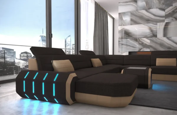 Webstoff Wohnlandschaft Regalia mit Ottomane U-Form XL Mini – Bild 5