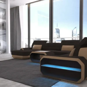 Webstoff Wohnlandschaft Regalia mit Ottomane U-Form XL Mini