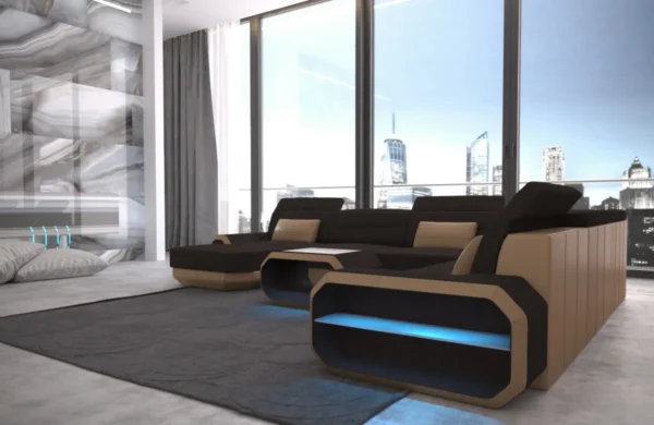 Webstoff Wohnlandschaft Regalia mit Ottomane U-Form XL Mini – Bild 6