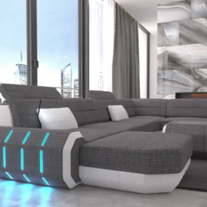 Webstoff Wohnlandschaft Regalia mit Ottomane U-Form XL Mini