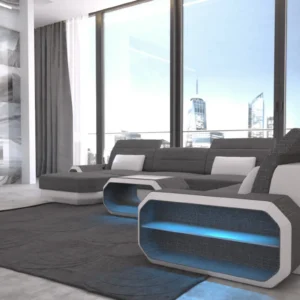 Webstoff Wohnlandschaft Regalia mit Ottomane U-Form XL Mini