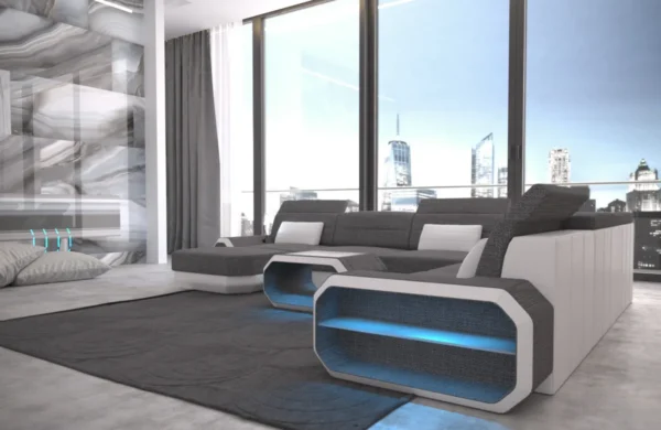 Webstoff Wohnlandschaft Regalia mit Ottomane U-Form XL Mini – Bild 3