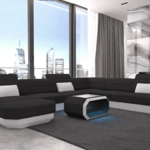 Webstoff Wohnlandschaft Regalia mit Ottomane U-Form XL Mini