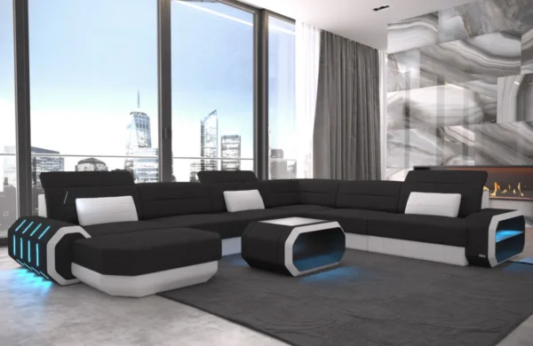 Webstoff Wohnlandschaft Regalia mit Ottomane U-Form XL Mini – Bild 13
