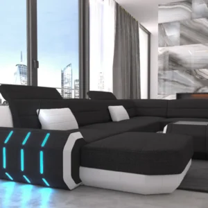 Webstoff Wohnlandschaft Regalia mit Ottomane U-Form XL Mini