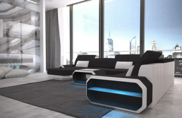 Webstoff Wohnlandschaft Regalia mit Ottomane U-Form XL Mini – Bild 15