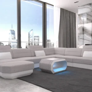 Webstoff Wohnlandschaft Regalia mit Ottomane U-Form XL Mini