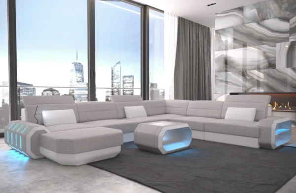 Webstoff Wohnlandschaft Regalia mit Ottomane U-Form XL Mini – Bild 10