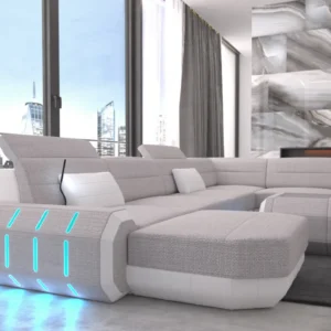 Webstoff Wohnlandschaft Regalia mit Ottomane U-Form XL Mini