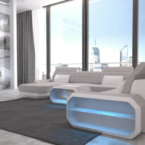 Webstoff Wohnlandschaft Regalia mit Ottomane U-Form XL Mini