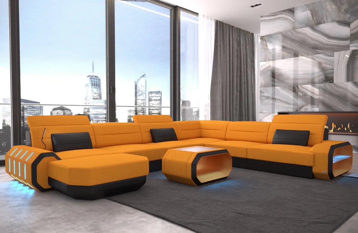 Mikrofaser Wohnlandschaft Regalia mit Ottomane U-Form XL Mini