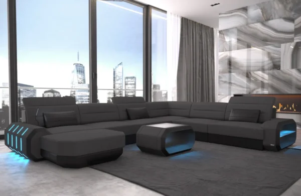 Mikrofaser Wohnlandschaft Regalia mit Ottomane U-Form XL – Bild 13