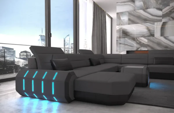 Mikrofaser Wohnlandschaft Regalia mit Ottomane U-Form XL – Bild 14
