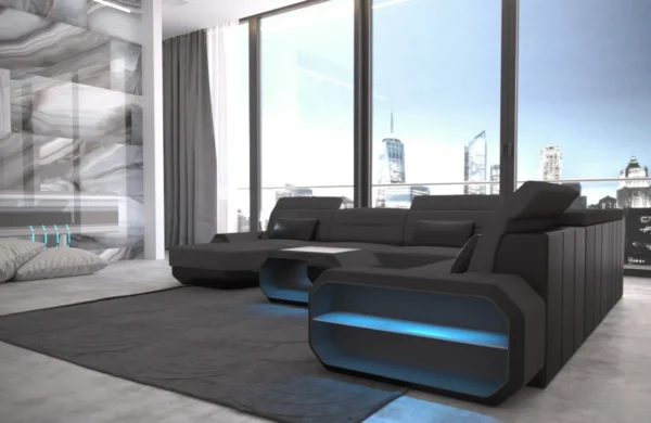 Mikrofaser Wohnlandschaft Regalia mit Ottomane U-Form XL – Bild 15