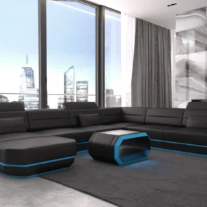 Kunstleder Wohnlandschaft Regalia mit Ottomane U-Form XL Mini