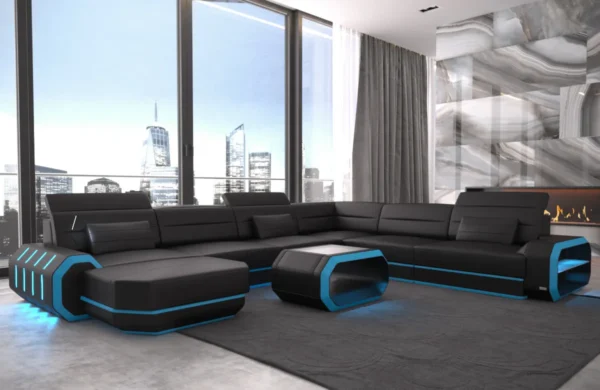 Kunstleder Wohnlandschaft Regalia mit Ottomane U-Form XL Mini – Bild 5