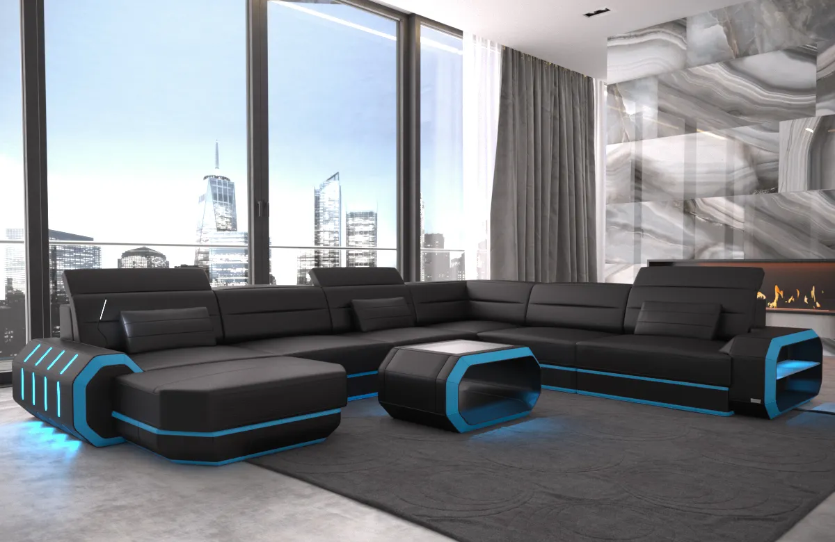 Kunstleder Wohnlandschaft Regalia mit Ottomane U-Form XL