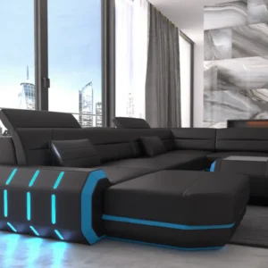 Kunstleder Wohnlandschaft Regalia mit Ottomane U-Form XL Mini