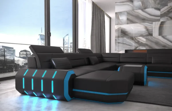 Kunstleder Wohnlandschaft Regalia mit Ottomane U-Form XL Mini – Bild 6