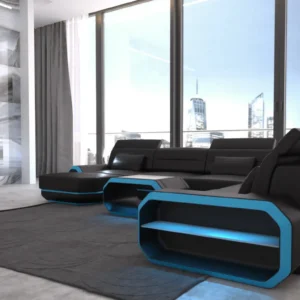 Kunstleder Wohnlandschaft Regalia mit Ottomane U-Form XL Mini