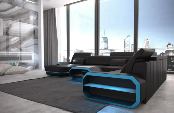 Kunstleder Wohnlandschaft Regalia mit Ottomane U-Form XL Mini – Bild 7