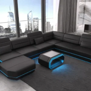 Kunstleder Wohnlandschaft Regalia mit Ottomane U-Form XL Mini