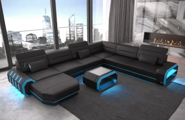 Kunstleder Wohnlandschaft Regalia mit Ottomane U-Form XL Mini – Bild 8