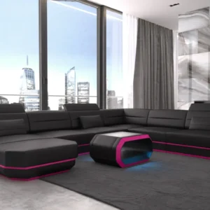 Kunstleder Wohnlandschaft Regalia mit Ottomane U-Form XL Mini