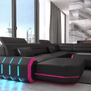 Kunstleder Wohnlandschaft Regalia mit Ottomane U-Form XL Mini