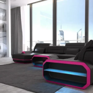 Kunstleder Wohnlandschaft Regalia mit Ottomane U-Form XL Mini