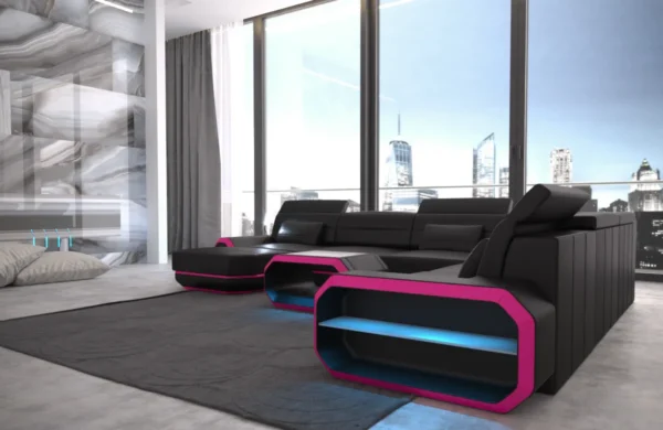Kunstleder Wohnlandschaft Regalia mit Ottomane U-Form XL Mini – Bild 11