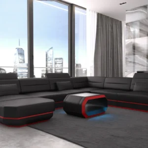 Kunstleder Wohnlandschaft Regalia mit Ottomane U-Form XL Mini