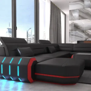 Kunstleder Wohnlandschaft Regalia mit Ottomane U-Form XL Mini