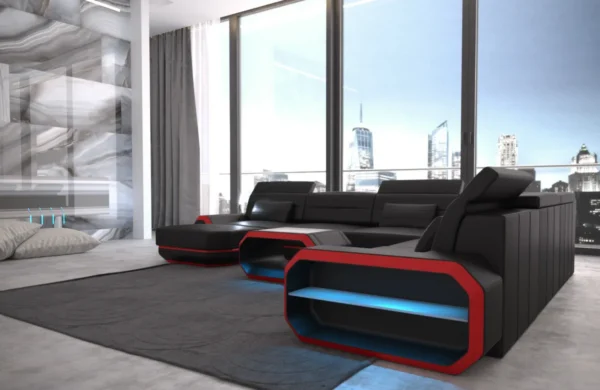 Kunstleder Wohnlandschaft Regalia mit Ottomane U-Form XL Mini – Bild 3