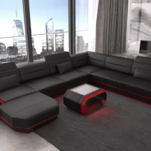 Kunstleder Wohnlandschaft Regalia mit Ottomane U-Form XL Mini