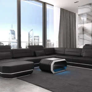 Kunstleder Wohnlandschaft Regalia mit Ottomane U-Form XL Mini