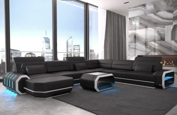 Kunstleder Wohnlandschaft Regalia mit Ottomane U-Form XL Mini – Bild 12