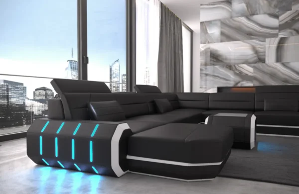 Kunstleder Wohnlandschaft Regalia mit Ottomane U-Form XL Mini – Bild 13