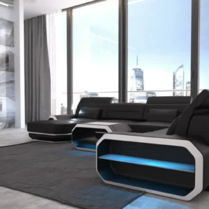 Kunstleder Wohnlandschaft Regalia mit Ottomane U-Form XL Mini